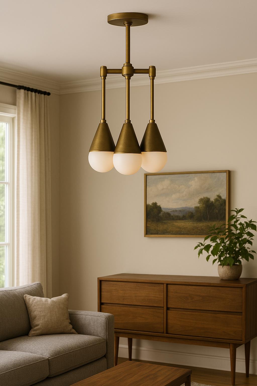 Brass Chandelier Lighting, Handmade Brass Finish Pendant Light, Modern Chandelier, Frosted Glass Ceiling Light Fixture