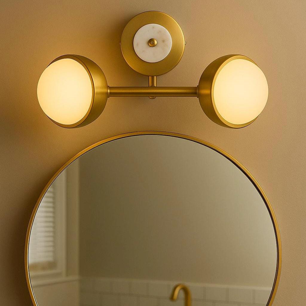 Brass Gemstone Wall Sconce Double Light, Modern Vanity Wall Light, Mid Century Wall Light Sconce, Solid Brass Indoor Wall Lamp