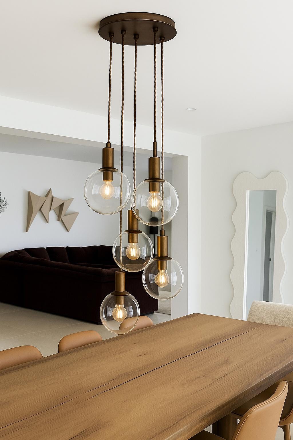 Set of 5 Chandelier Lighting, Blown Glass Pendant Light, Ceiling Light Fixture, Handmade Light Fixture, Modern Kitchen Island Chandelier