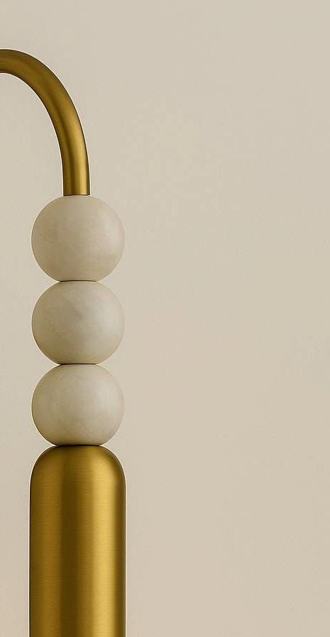 Arc Glow Wall Sconce, Modern Brass and Marble Vanity Light, Curved Arm Bedside Lamp, Minimalist Lighting Fixture for Living Room or Bathroom