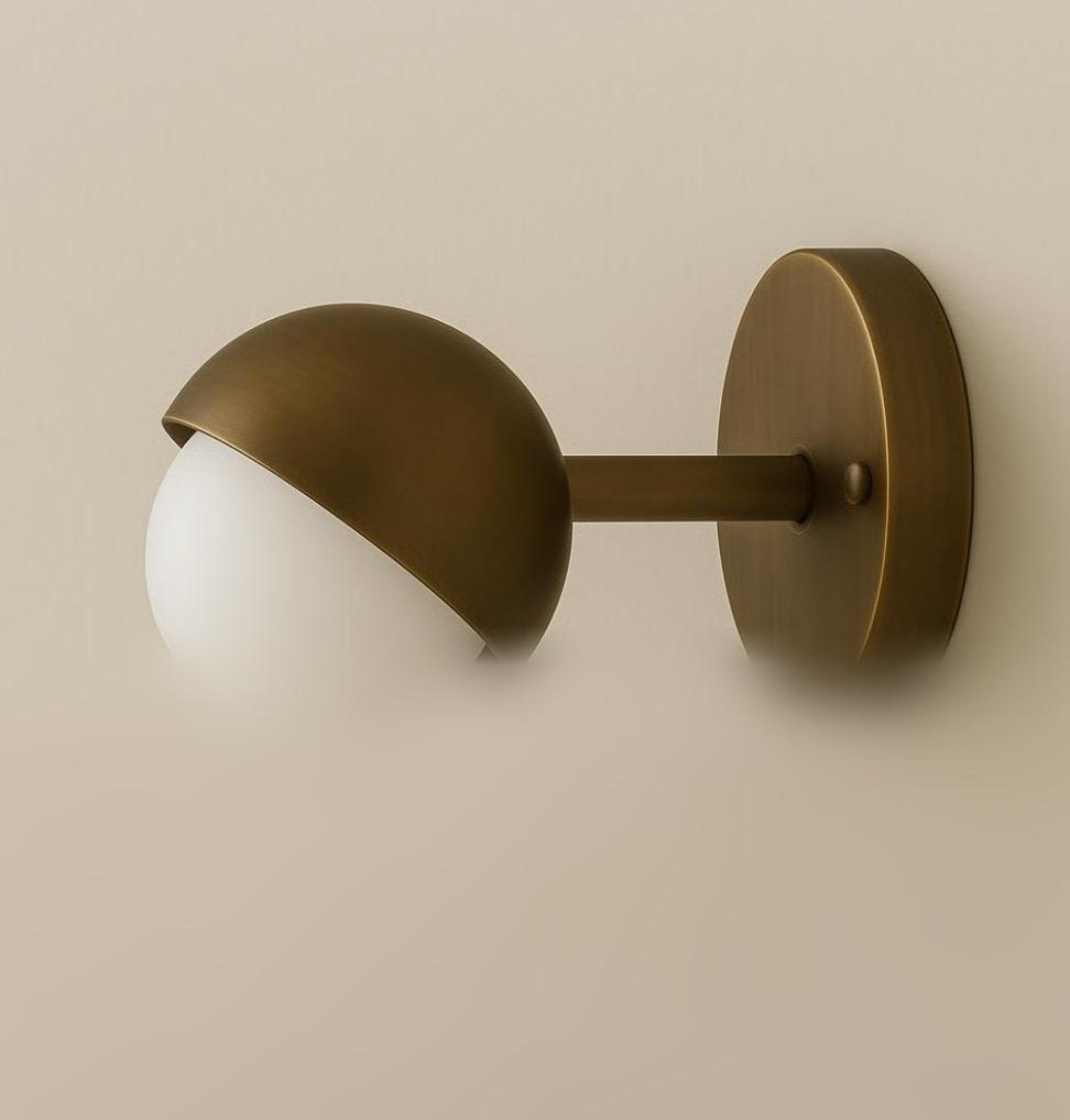 Brass Wall Sconce Light With Brass Shade and Frosted Glass, Bathroom Vanity Light, Minimal Sconce Light
