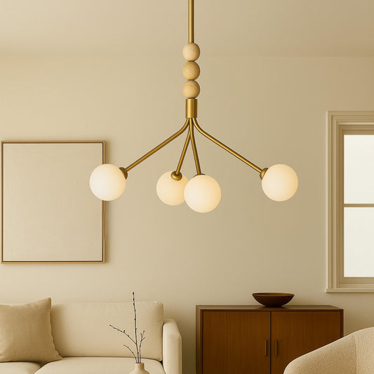 Brass Pendant Light, Handcrafted Brass Finish Chandelier Lighting, Mid Century Modern Chandelier, Frosted Glass Ceiling Light Fixture