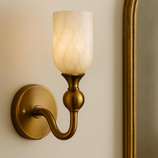 Mid Century Alabaster Wall Sconce Light, Minimal Sconce Light, Wall Light Sconce, Vintage Wall Sconce Lamp, Brass Wall Lamp