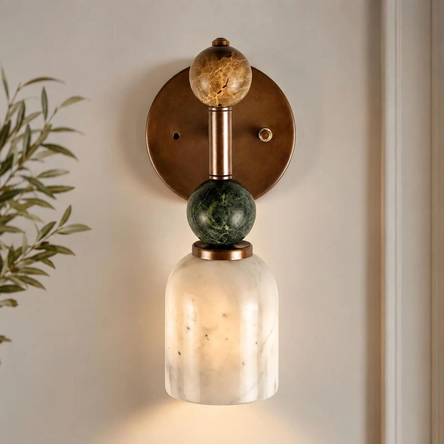 Alabaster Wall Sconce, Handcrafted Minimal Wall Sconce Light, Mid Century Modern Wall Lamp, Vintage Wall Light Sconce, Brass Wall Lamp