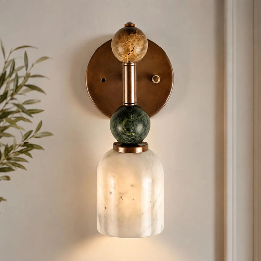 Alabaster Wall Sconce, Handcrafted Minimal Wall Sconce Light, Mid Century Modern Wall Lamp, Vintage Wall Light Sconce, Brass Wall Lamp