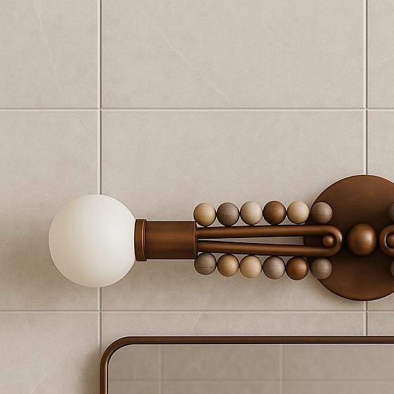 Mid-Century Modern Double Globe Wall Sconce Light, Handmade Brass Vanity Light, Marble Bead Fixture for Bathroom, Hallway, or Office Decor