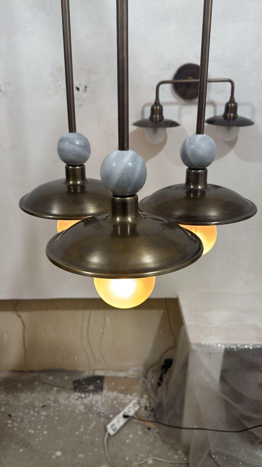 Brass Pendant Light, Marble Stone Chandelier Lighitng, Modern Brass Finish Ceiling Lamp, Light Pendant, Bedside Ceiling Lamp,