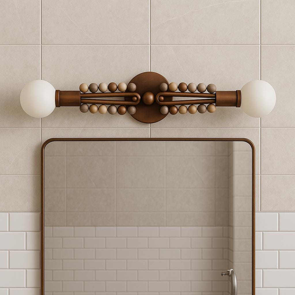Mid-Century Modern Double Globe Wall Sconce Light, Handmade Brass Vanity Light, Marble Bead Fixture for Bathroom, Hallway, or Office Decor
