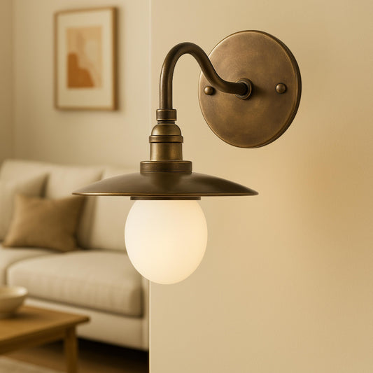 Brass Wall Light Sconce, Frosted Glass Sconce Light, Mid Century Modern Wall Sconce, Reading Lamp, Bedroom Light, Indoor Wall Light