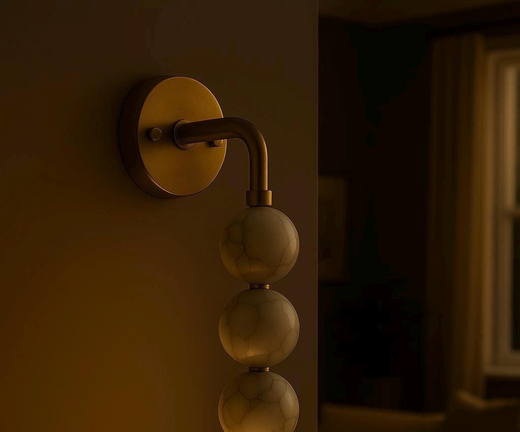 Mid Century Modern Marble Wall Sconce, Wall Sconce Light, Brass Wall Light Sconce, Bedroom Light, Indoor Wall Light, Reading Lamp