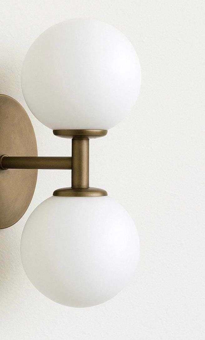 Double Frosted Glass Light Sconce, Modern Wall Sconce Light, Brass Finish Wall Light Sconce, Vintage Wall Lamp, Minimal Sconce Light