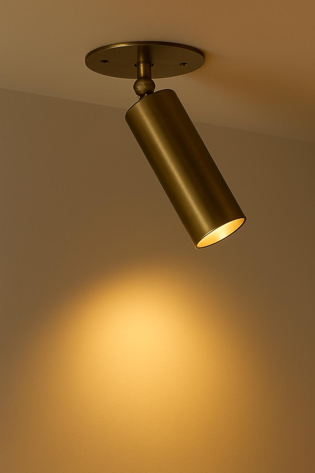 Adjustable Brass Spotlight, Modern Ceiling-Mounted Light Fixture for Hallway, Office, or Living Room, Minimalist Vintage Style