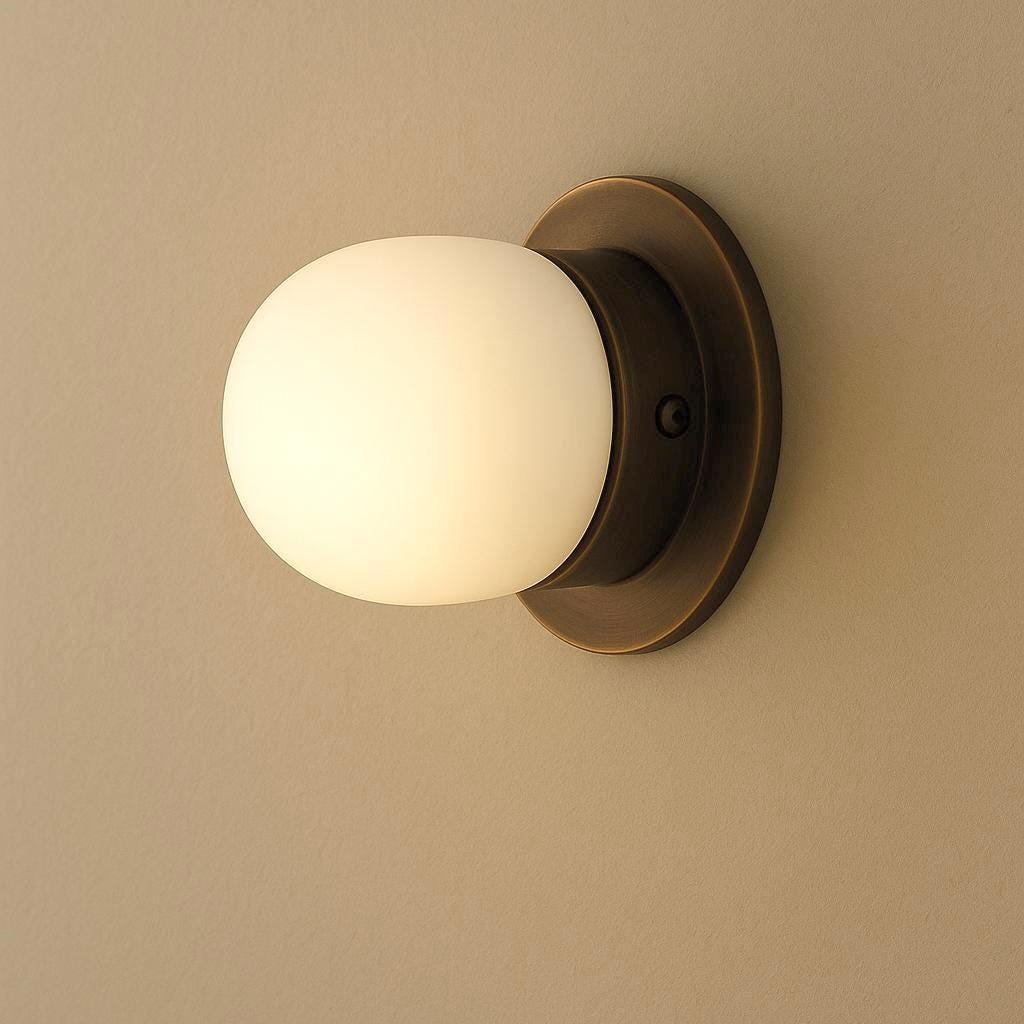 Flushed Mount Wall Sconce Light/Brass Wall Sconce, Handcrafted Frosted Glass Wall Lamp, Bedroom Wall Sconce