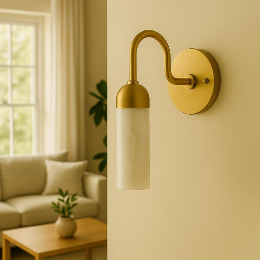 Hallway Alabaster Wall Sconce, Modern Brass Wall Sconce Light, Tasseled Cylinder Wall Light Sconce, Indoor Wall lamp