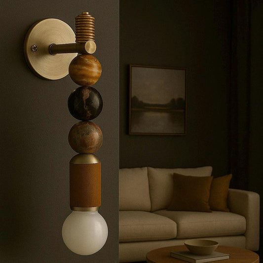 Marble Stone Wall Sconce Light, Brass Wall Light Sconce, Handcrafted Wall Lamp leather coated, Indoor Wall Light, Bathroom Lights