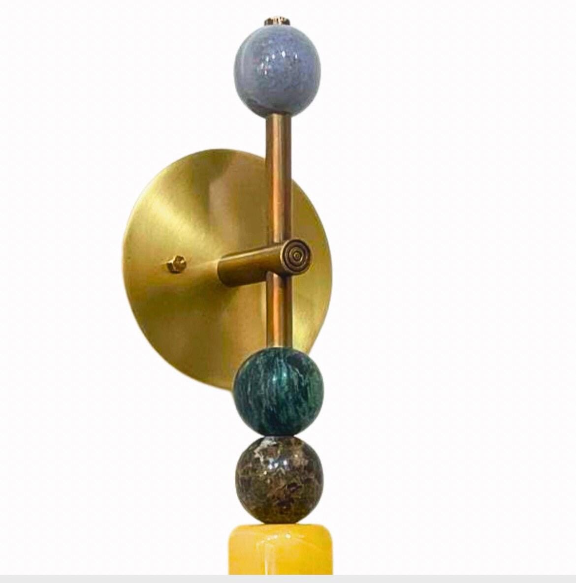 Marble Stone Wall Sconce Light, Modern Wall Sconce, Mid Century Wall Light Sconce, Indoor Wall Lamp, Handcrafted Brass Light fixture