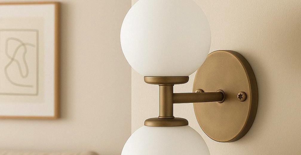 Double Frosted Glass Light Sconce, Modern Wall Sconce Light, Brass Finish Wall Light Sconce, Vintage Wall Lamp, Minimal Sconce Light