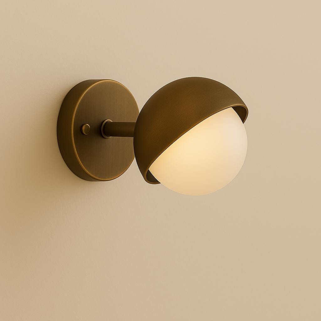 Brass Wall Sconce Light With Brass Shade and Frosted Glass, Bathroom Vanity Light, Minimal Sconce Light