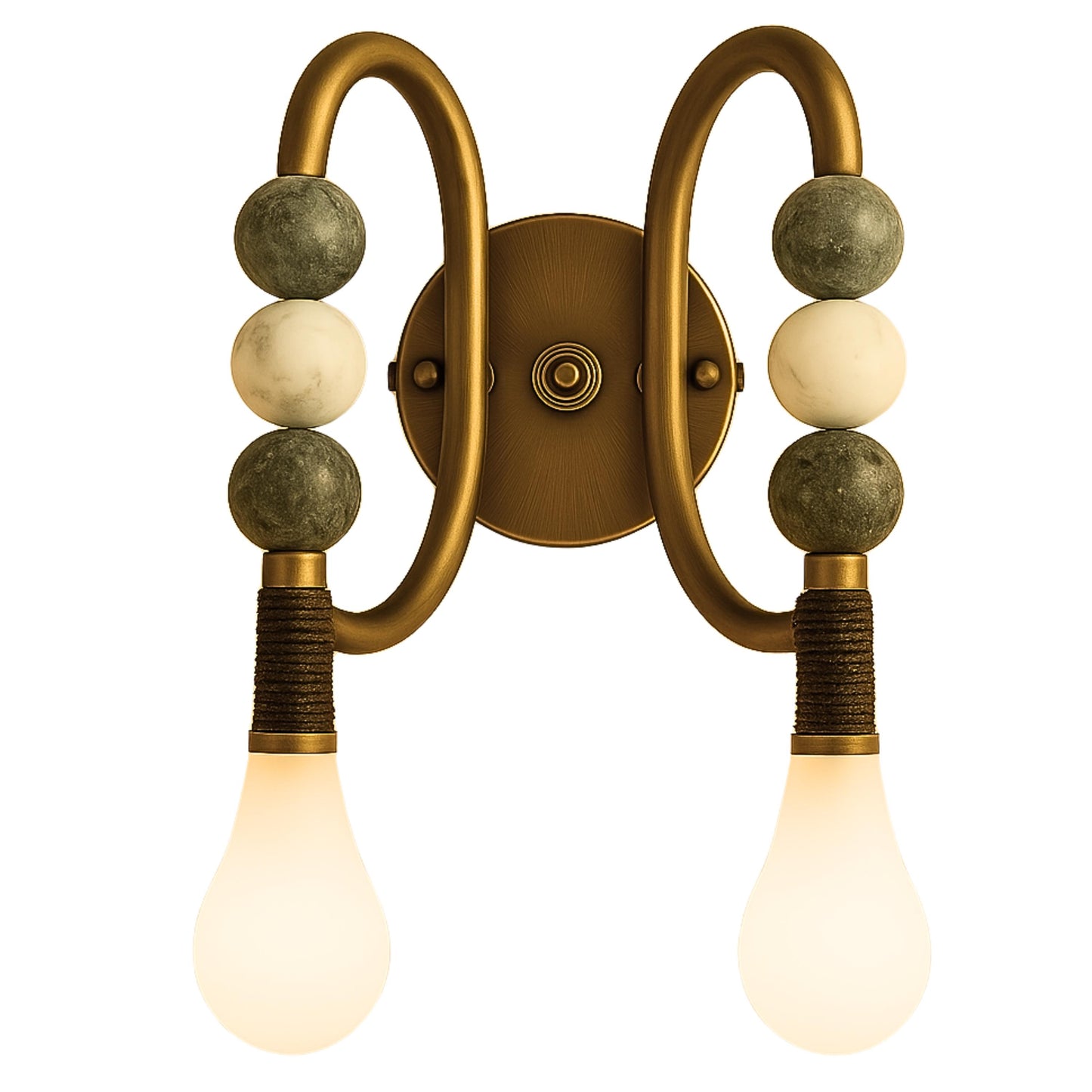 Double Loop Wall Light Sconce, Marble Stone Wall Sconce Lights, Mid Century Modern Wall Sconce Bedroom Wall Lamp, Indoor Wall Light