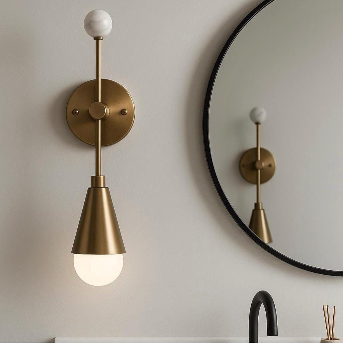 Handmade Gemstone Brass Wall Sconce Light, Mid Century Modern Wall Light Sconce, Brass Finish Wall Lamp