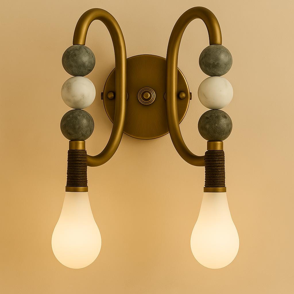 Double Loop Wall Light Sconce, Marble Stone Wall Sconce Lights, Mid Century Modern Wall Sconce Bedroom Wall Lamp, Indoor Wall Light