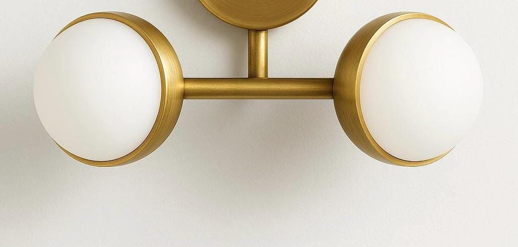 Brass Gemstone Wall Sconce Double Light, Modern Vanity Wall Light, Mid Century Wall Light Sconce, Solid Brass Indoor Wall Lamp