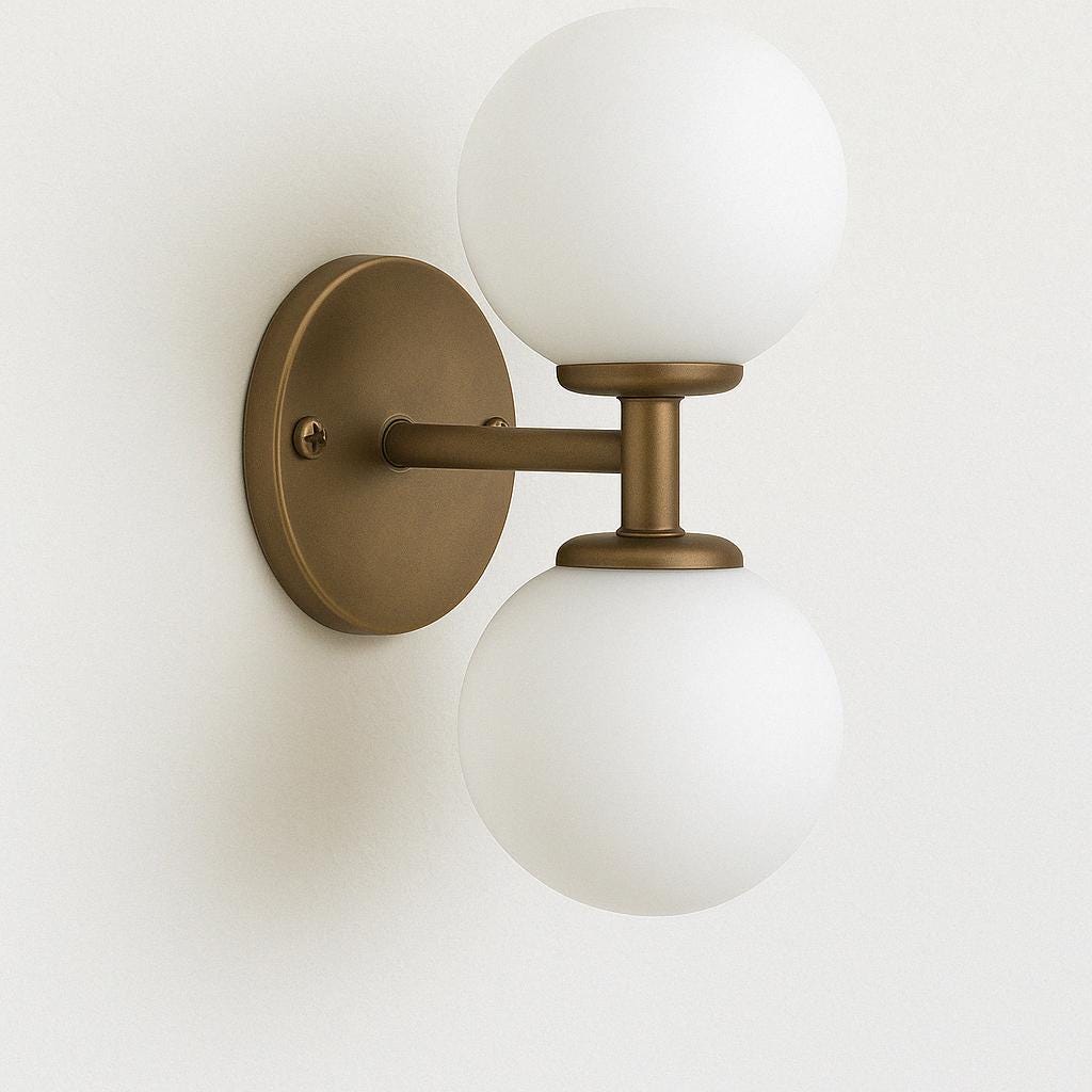 Double Frosted Glass Light Sconce, Modern Wall Sconce Light, Brass Finish Wall Light Sconce, Vintage Wall Lamp, Minimal Sconce Light