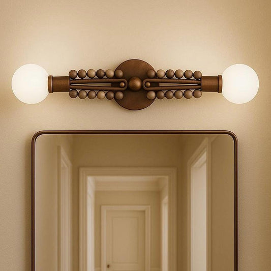 Mid-Century Modern Double Globe Wall Sconce Light, Handmade Brass Vanity Light, Marble Bead Fixture for Bathroom, Hallway, or Office Decor