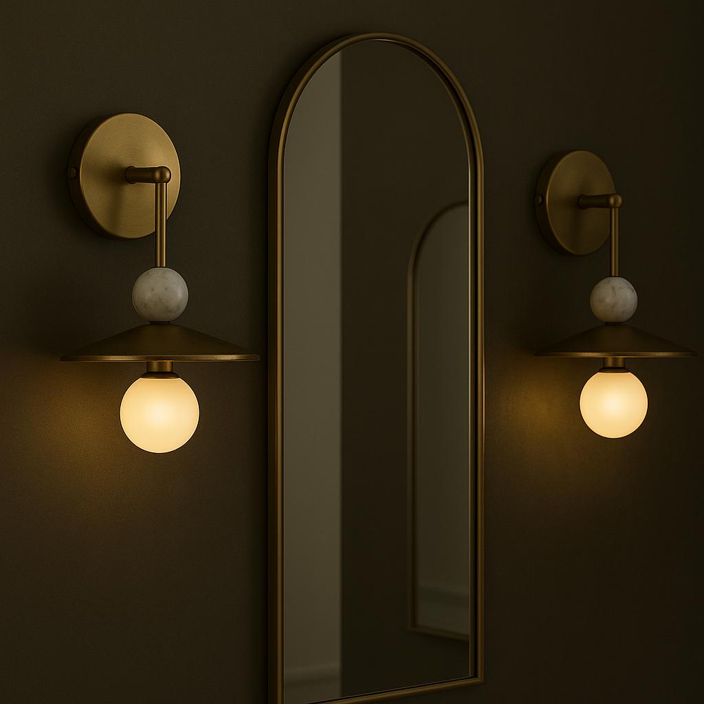 Mid Century Modern Brass Wall Sconce Light, Marble Stone Wall Light Sconce, Indoor Wall Lamp , Handcrafted Brass Light fixture