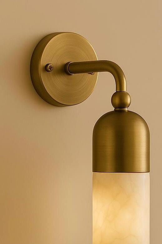 Modern Brass Finish Alabaster Stone Wall Sconce Light, Brass Wall Sconce Light, Cylinder Wall Light Sconce, Indoor Wall lamp, Hallway Sconce