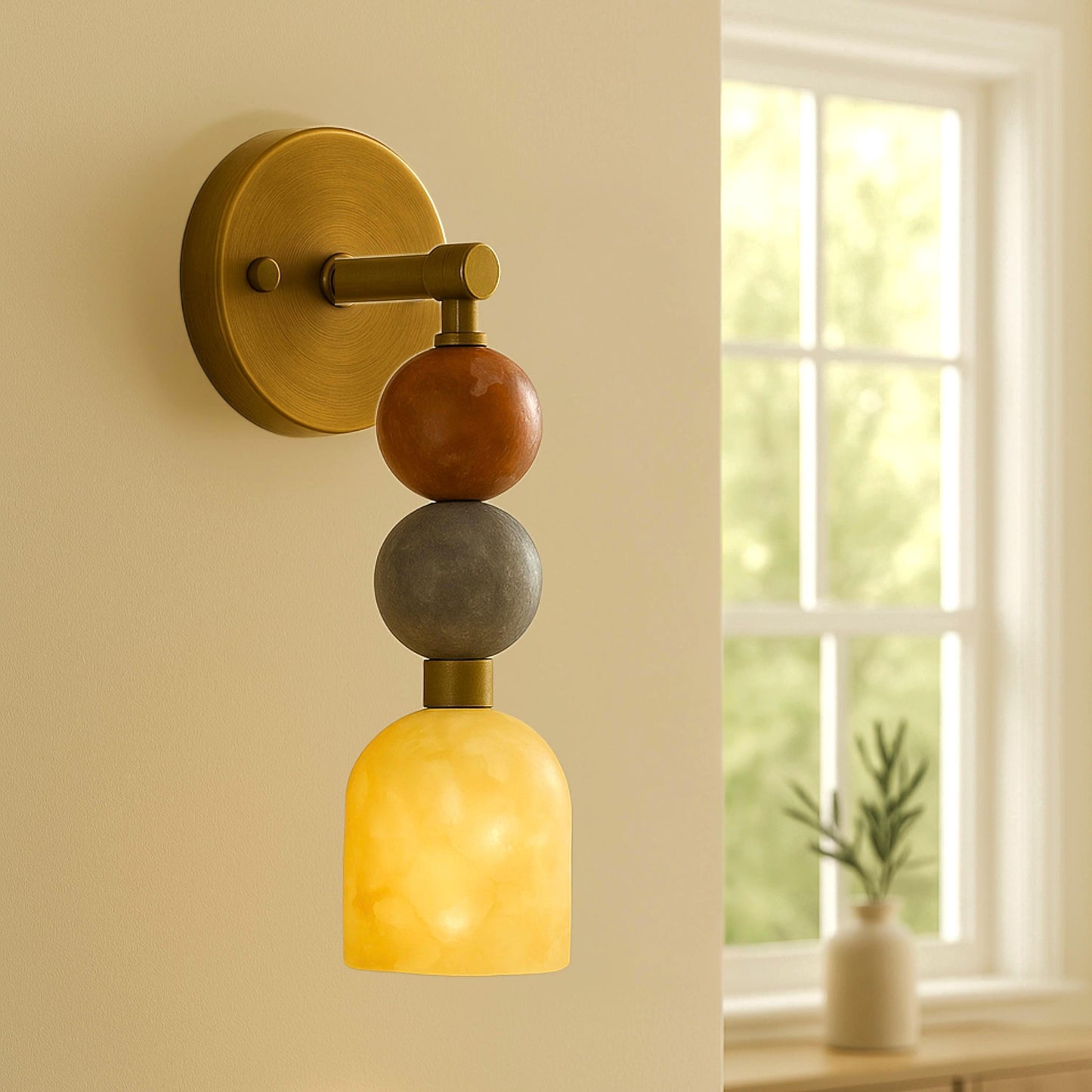 Marble Wall Sconce, Mid Century Modern Wall Sconce, Vintage Wall Light Sconce, Brass Wall Lamp, Minimal Sconce Light, Modern Brass Light