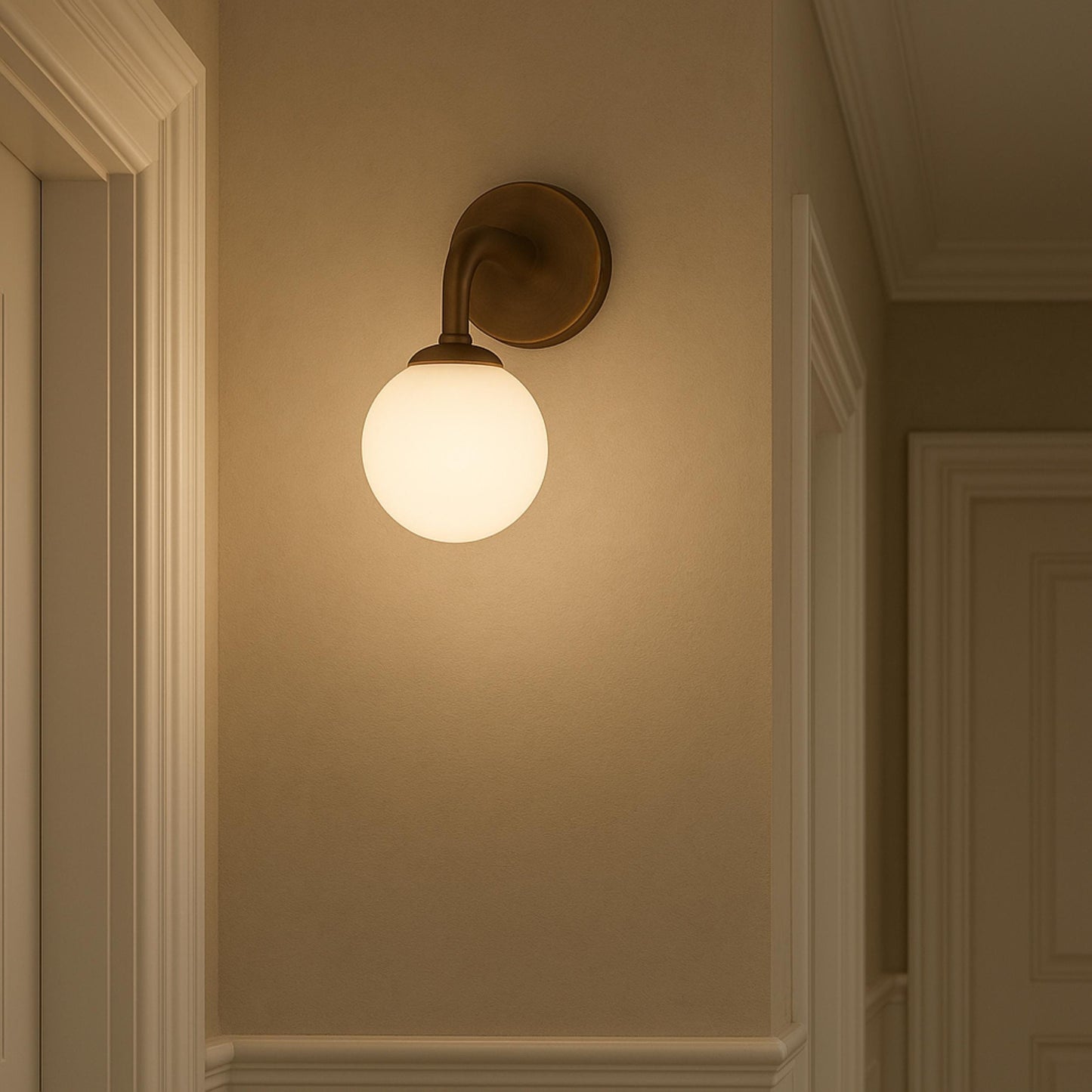Hallway Wall Lamp, Bedside Brass Wall Light Sconce, Frosted Glass Sconce Light, Mid Century Wall Sconce, Reading Lamp, Indoor Wall Light