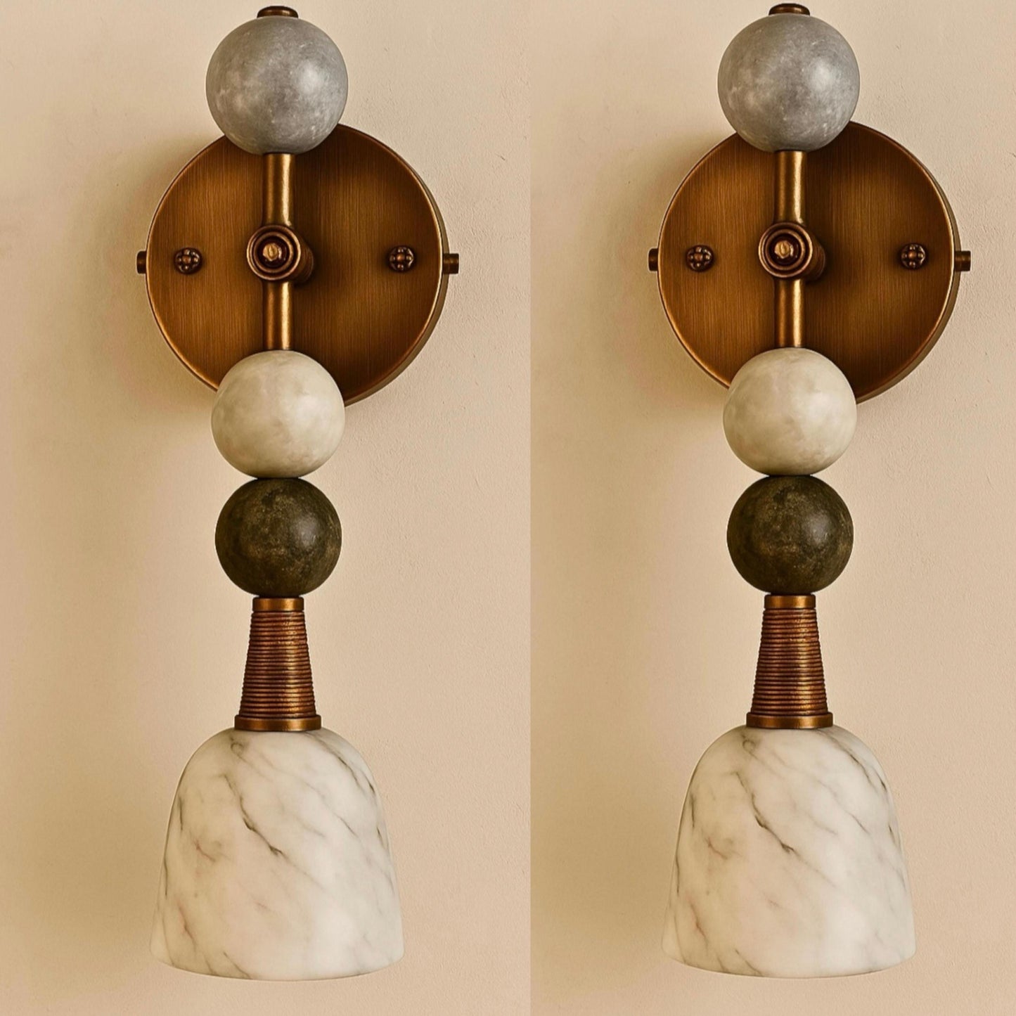 Set of Two Marble Stone Wall Sconce Light, Indoor Wall Light Sconce, 2 Bedroom Wall Lamp, Mid Century Modern Wall Sconce Vintage Wall Sconce