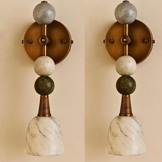 Set of Two Marble Stone Wall Sconce Light, Indoor Wall Light Sconce, 2 Bedroom Wall Lamp, Mid Century Modern Wall Sconce Vintage Wall Sconce