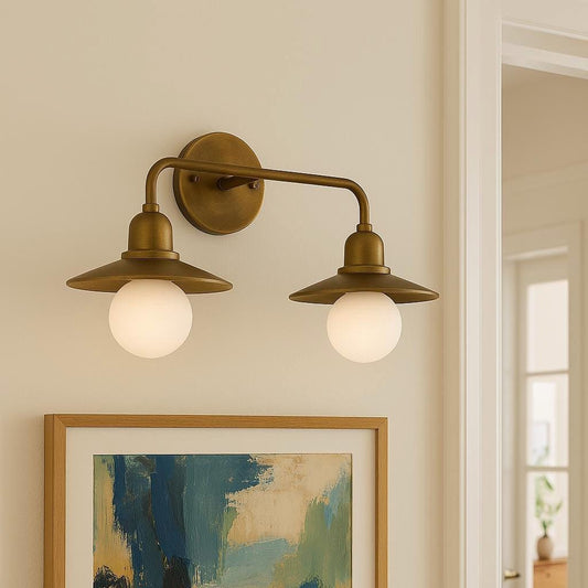 Double Shade Brass Wall Light Sconce, Frosted Glass Bedroom Light, Indoor Wall Light, Mid Century Modern Wall Sconce, Reading Lamp