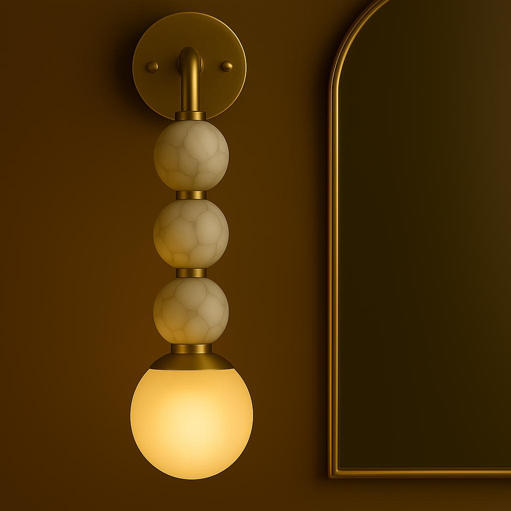 Mid Century Modern Marble Wall Sconce, Wall Sconce Light, Brass Wall Light Sconce, Bedroom Light, Indoor Wall Light, Reading Lamp