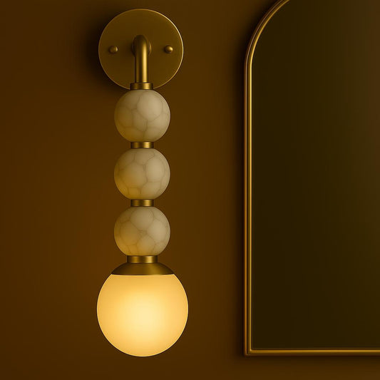Mid Century Modern Marble Wall Sconce, Wall Sconce Light, Brass Wall Light Sconce, Bedroom Light, Indoor Wall Light, Reading Lamp