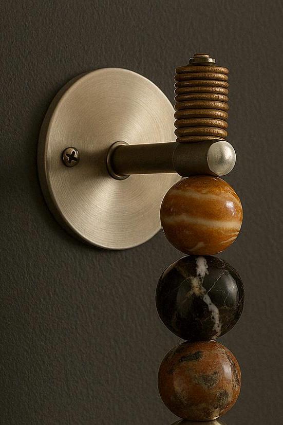 Marble Stone Wall Sconce Light, Brass Wall Light Sconce, Handcrafted Wall Lamp leather coated, Indoor Wall Light, Bathroom Lights