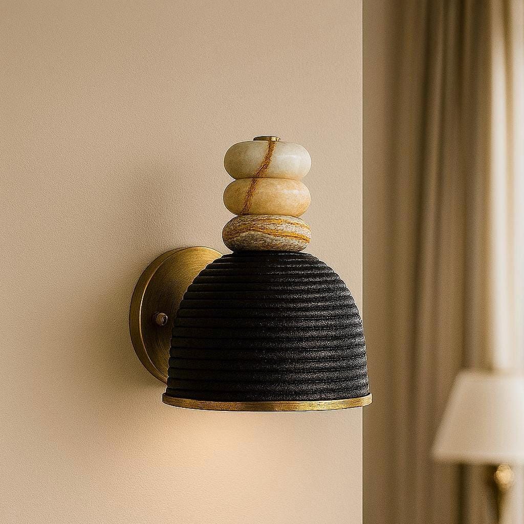 Gemstone Brass Wall Light Sconce, Unique Wall Lamp Bun Style, Mid Century Modern Wall Sconce Light, Bathroom Vanity Light, Indoor Wall Light