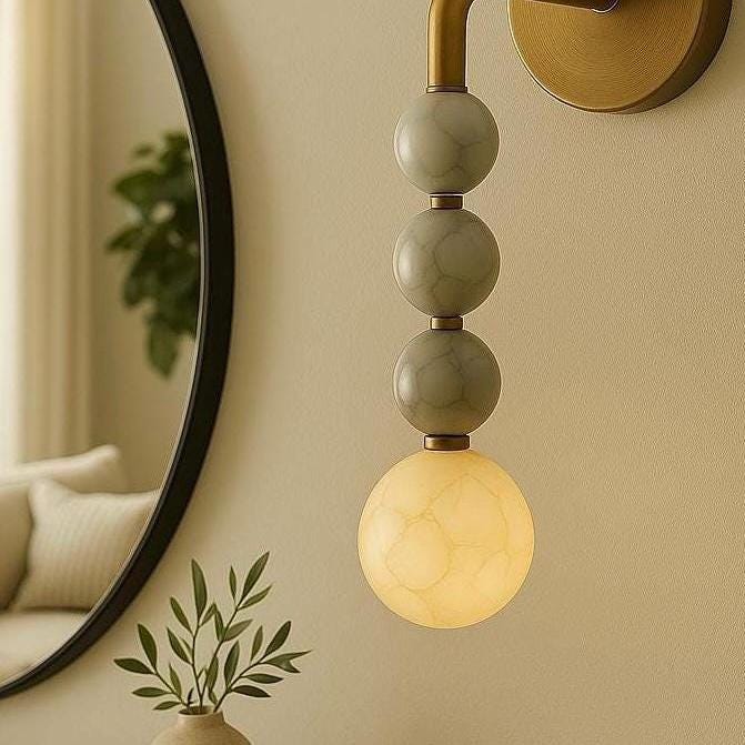 Mid Century Modern Wall Sconce Light, Bedside Wall Light Sconce, Alabaster Wall Sconce, Brass Wall Lamp, Minimal Modern Brass Light