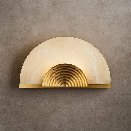 Semi-circular alabaster and brass wall sconce