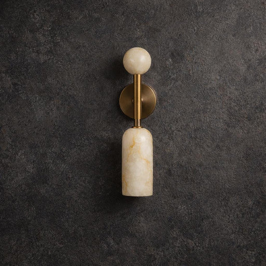 Alabaster cone and marble wall sconce with brass stem
