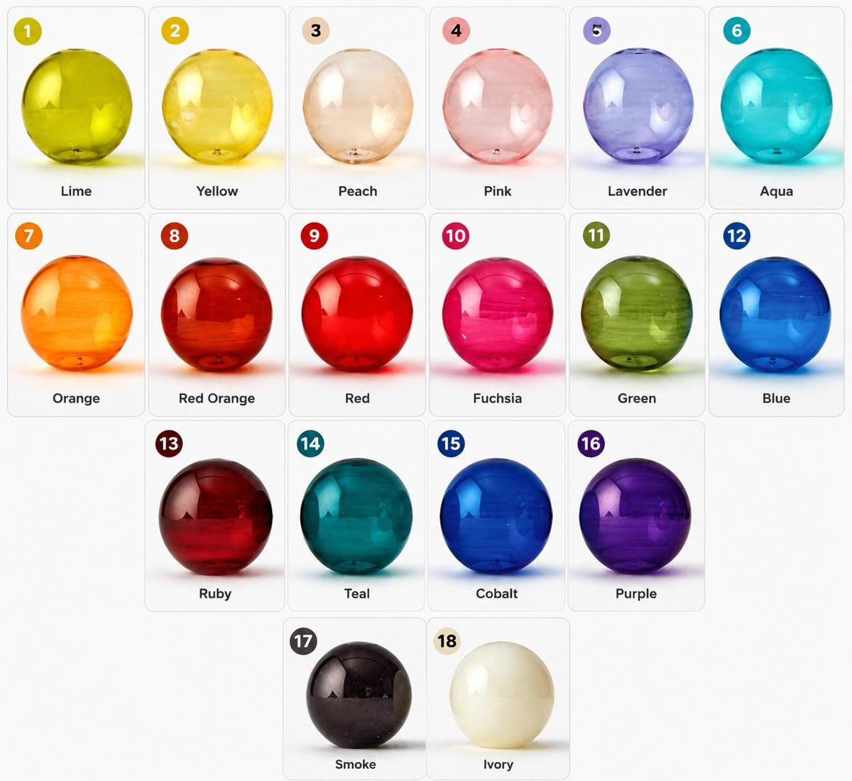 Glass colour chart with 18 colour options