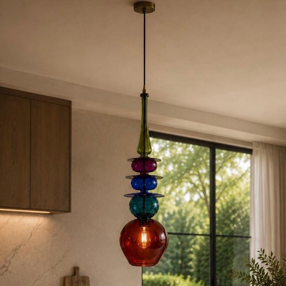 Handblown stacked glass pendant lamp