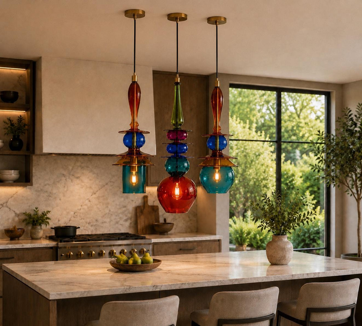 Handblown glass pendant lamp detail