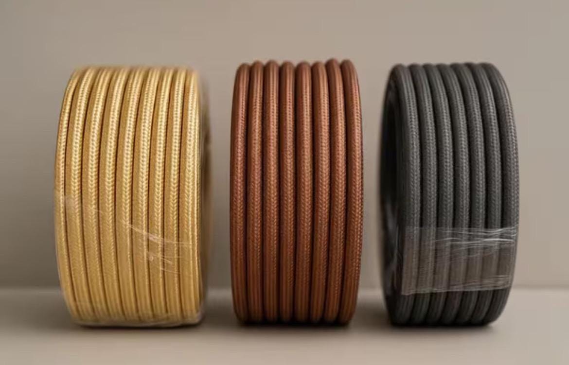 Fabric cord colour options: gold, copper brown, charcoal
